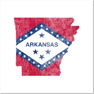 Arkansas Map and Flag distressed design Posters and Art